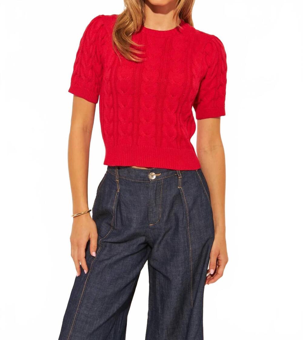 NEW JOHN + JENN percy short sleeve sweater in rouge red